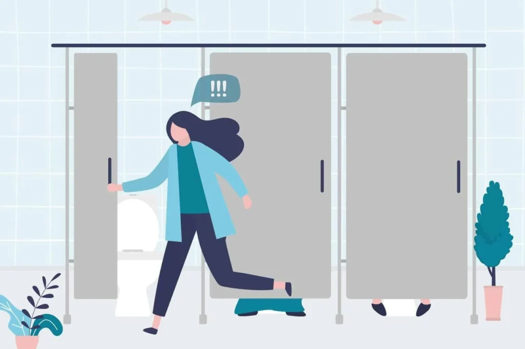 graphic of Urine incontinence Morden woman running to the toilet.