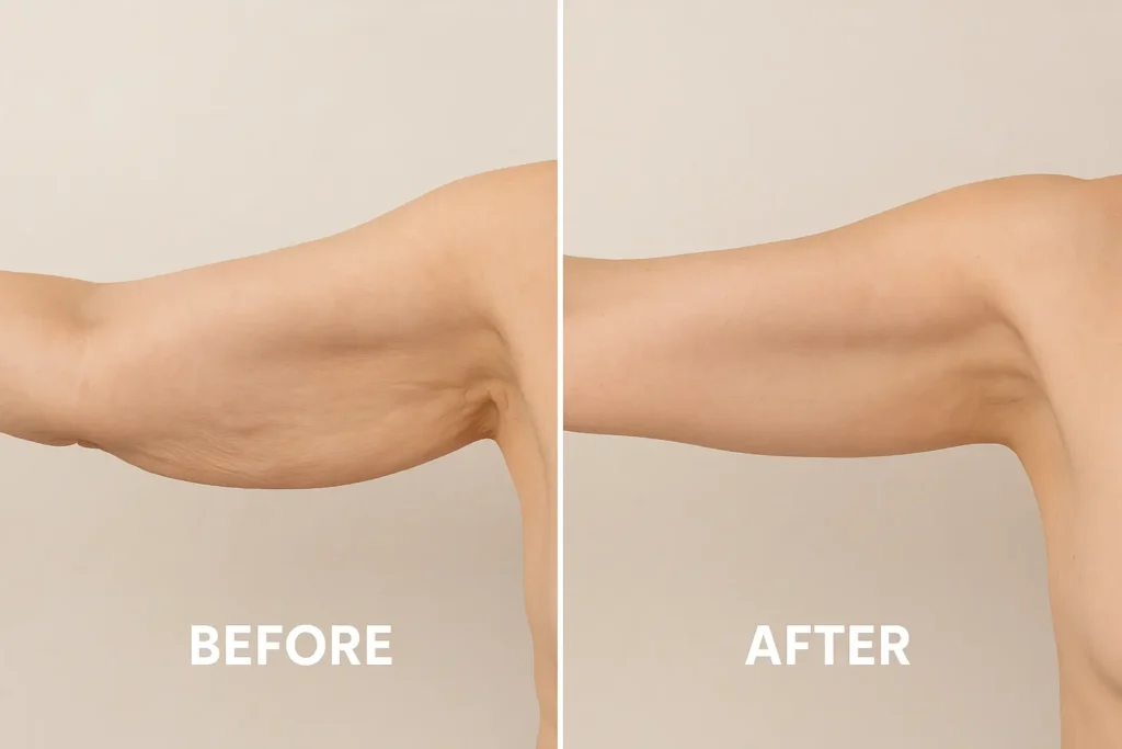 Picture of LA LIPO Morden before and after results of skin tightening treatment on the upper arms.